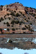 UP 5628, 5663, 8025 (C44ACCTE, C44ACCTE, C45ACCTE) lead an eastbound manifest at Castle Rock, Utah. February 19, 2022 {Winter Echofest}